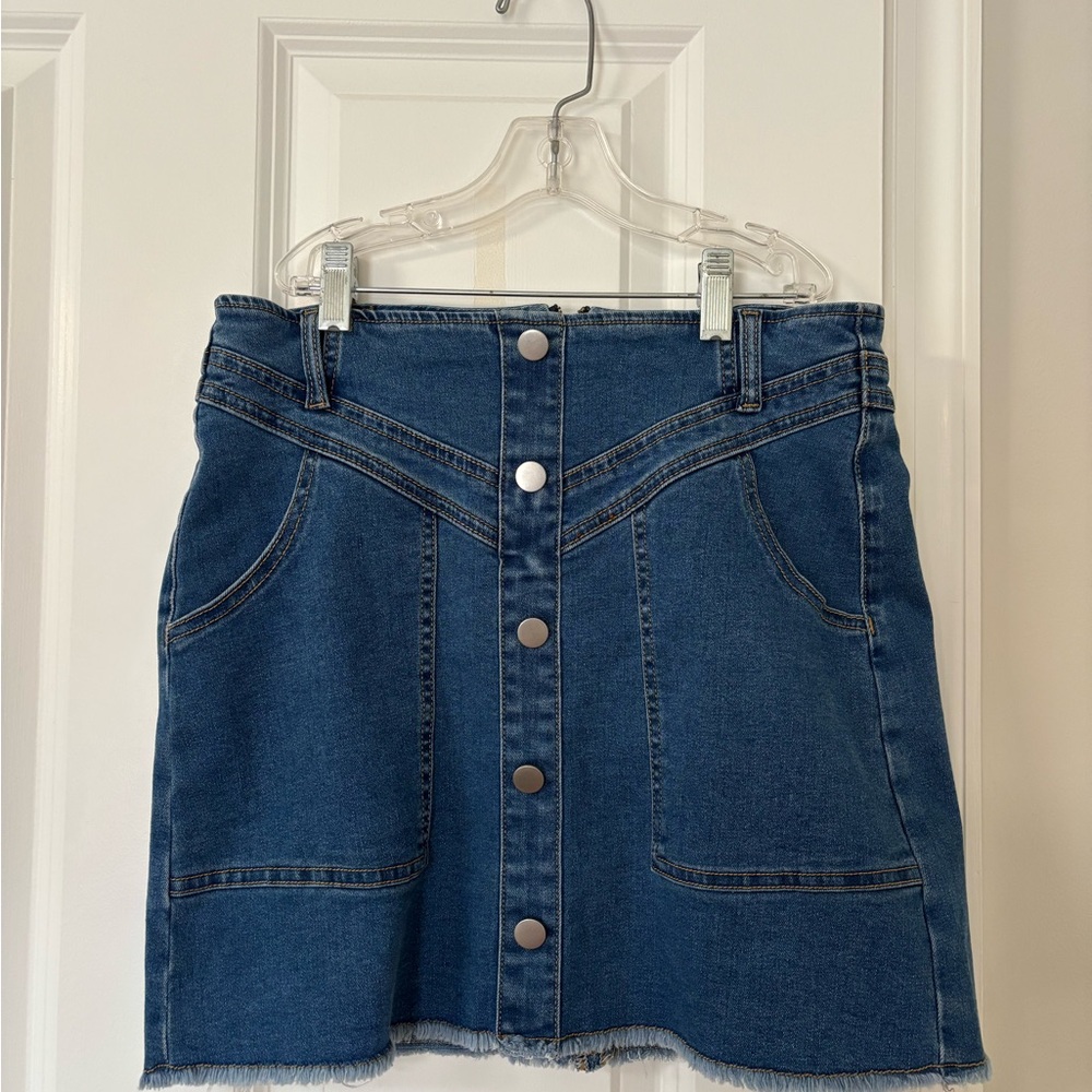 Denim Button-Front Skirt